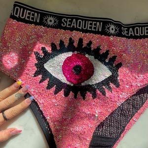 Sold out everywhere, pink sparkly, sequin, Designer , bikini bottoms Sea queen